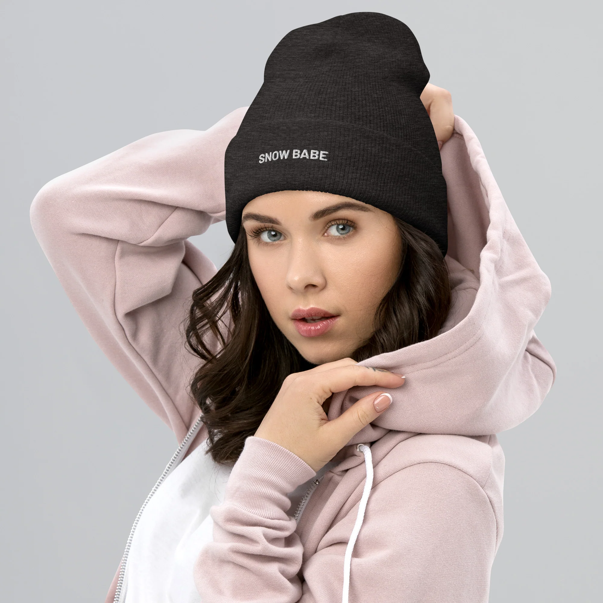 Cuffed Beanie Snow Babe White Letters - Image 8