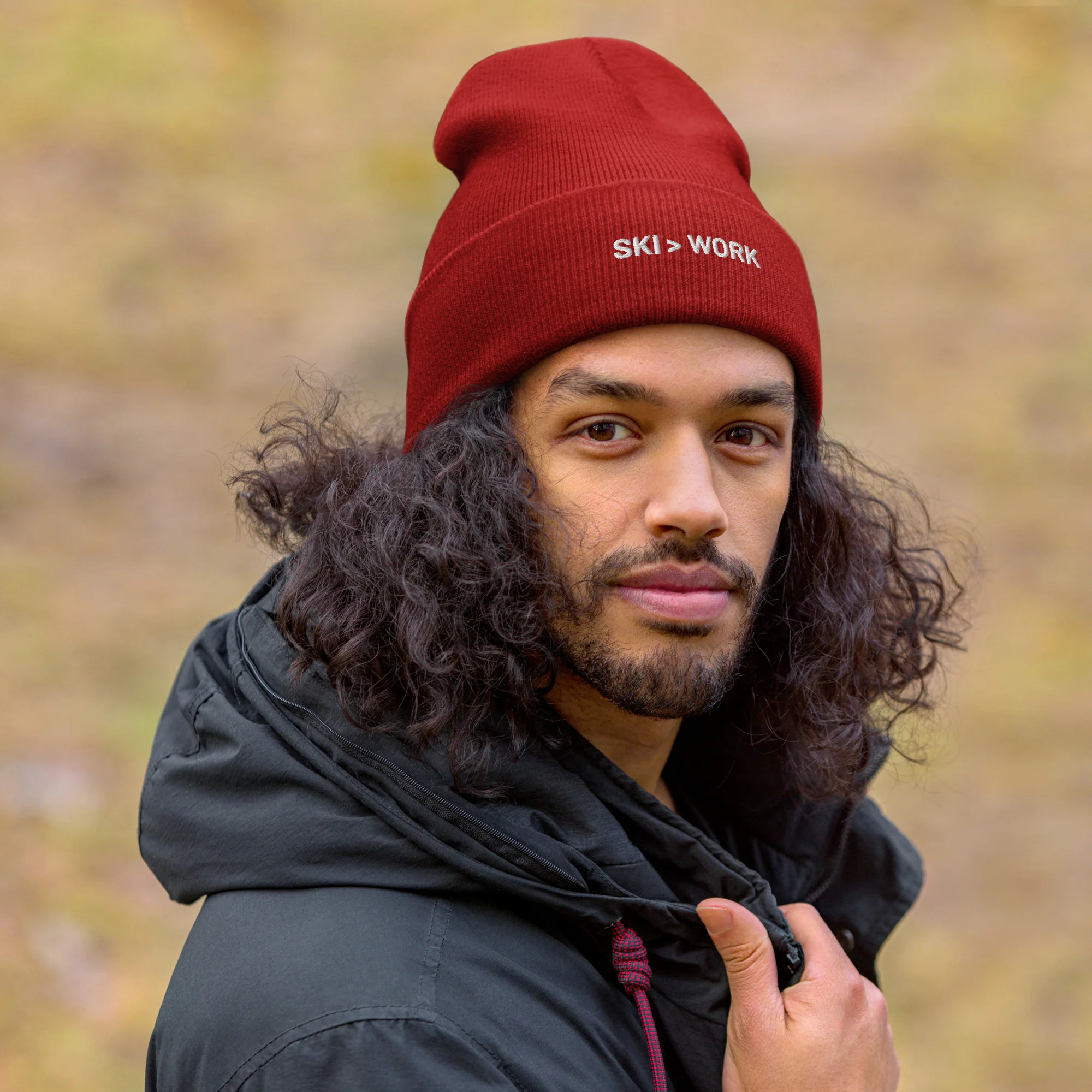 Cuffed Beanie Ski > Work White Letters - Image 7
