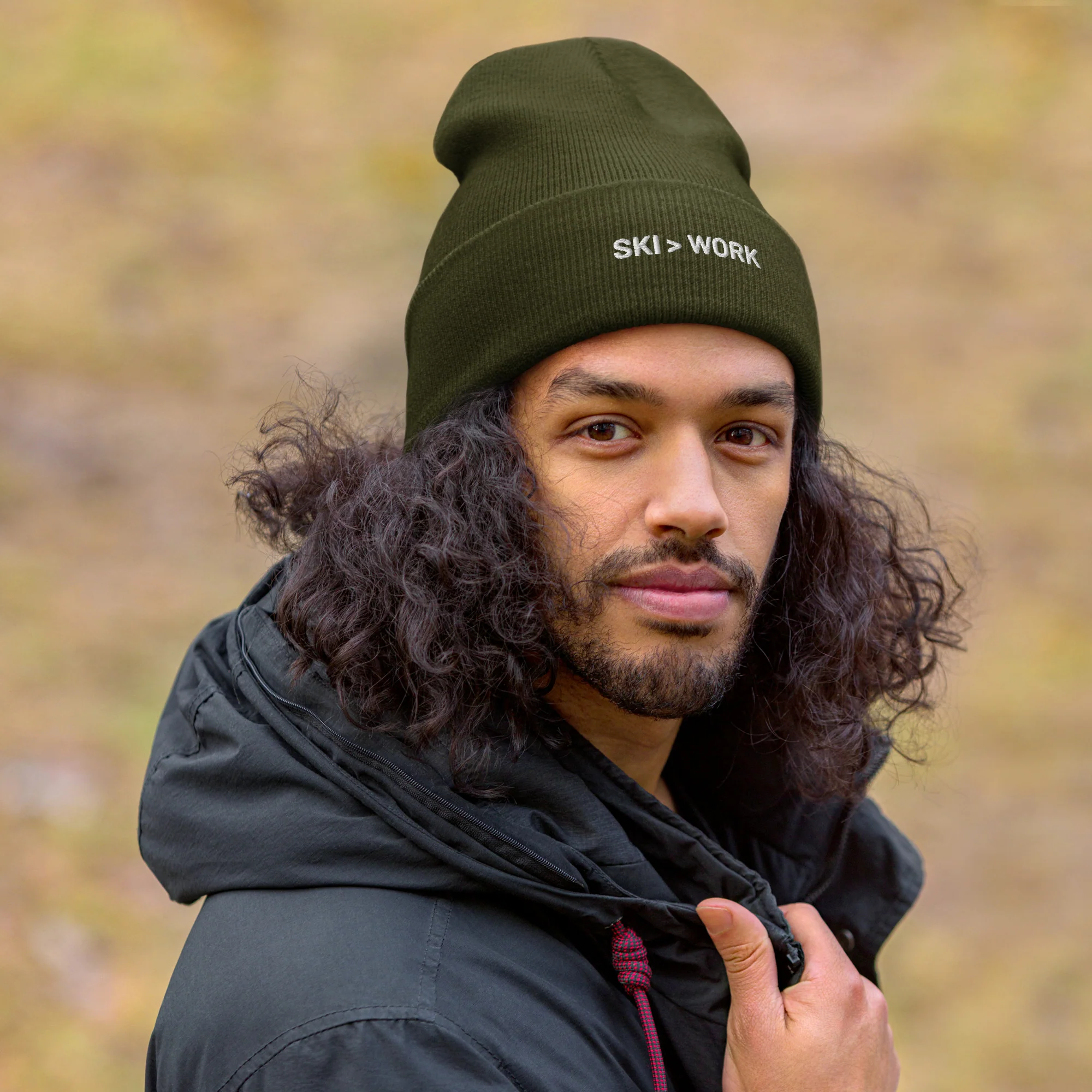 Cuffed Beanie Ski > Work White Letters - Image 8