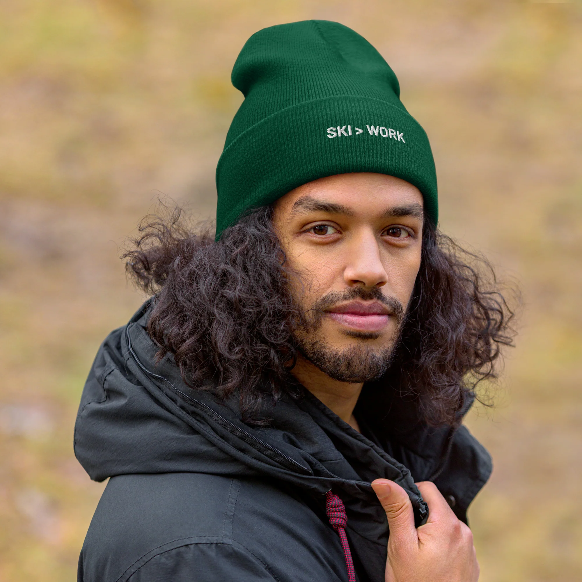 Cuffed Beanie Ski > Work White Letters - Image 9