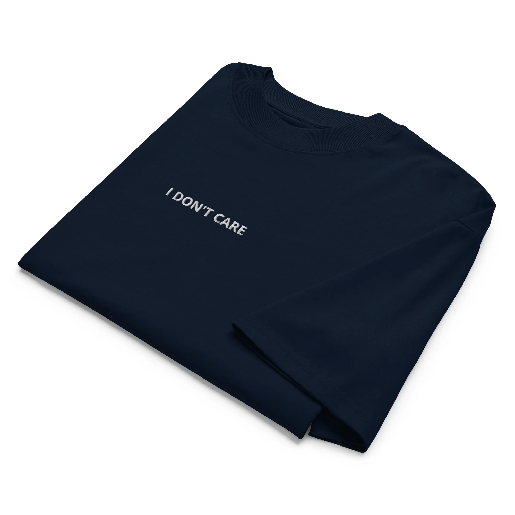 Unisex Organic Oversized High Neck T-shirt – I Don’t Care Embroidered - Image 3