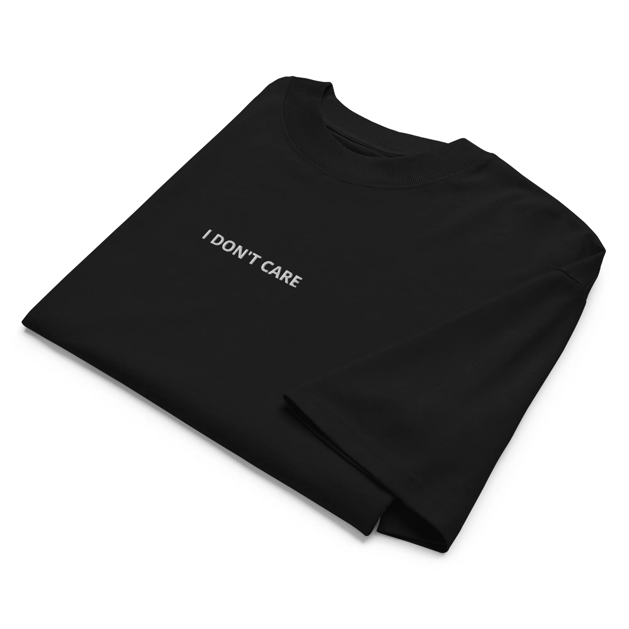 Unisex Organic Oversized High Neck T-shirt – I Don’t Care Embroidered - Image 4